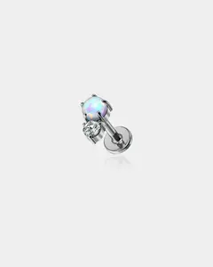 Opal CZ Threadless Titanium Labret Stud