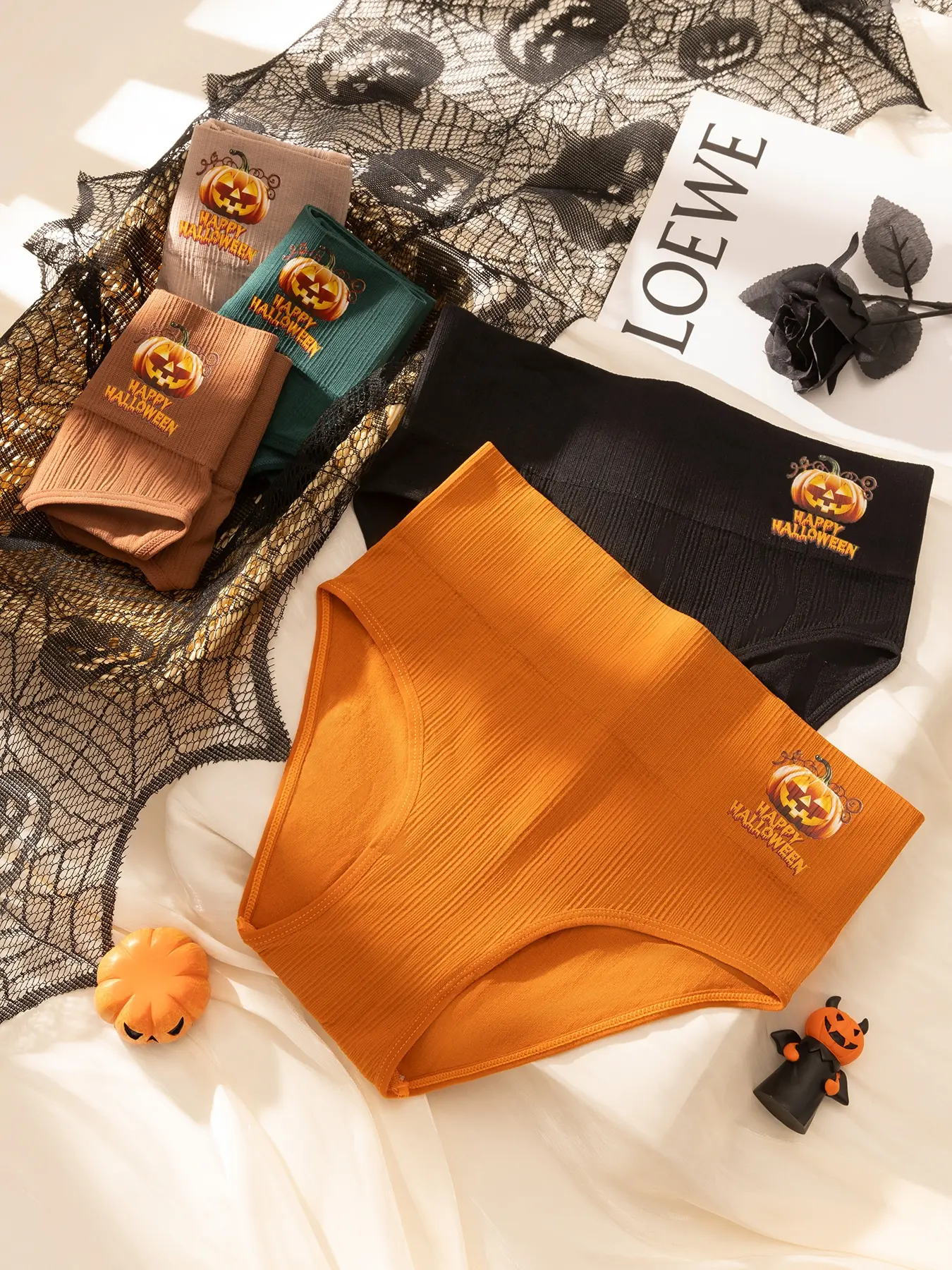 Women's Halloween Pumpkin Print High-Waist Underwear, Breathable Comfortable Triangle Panties, Perfect for Holiday Parties & Daily Wear