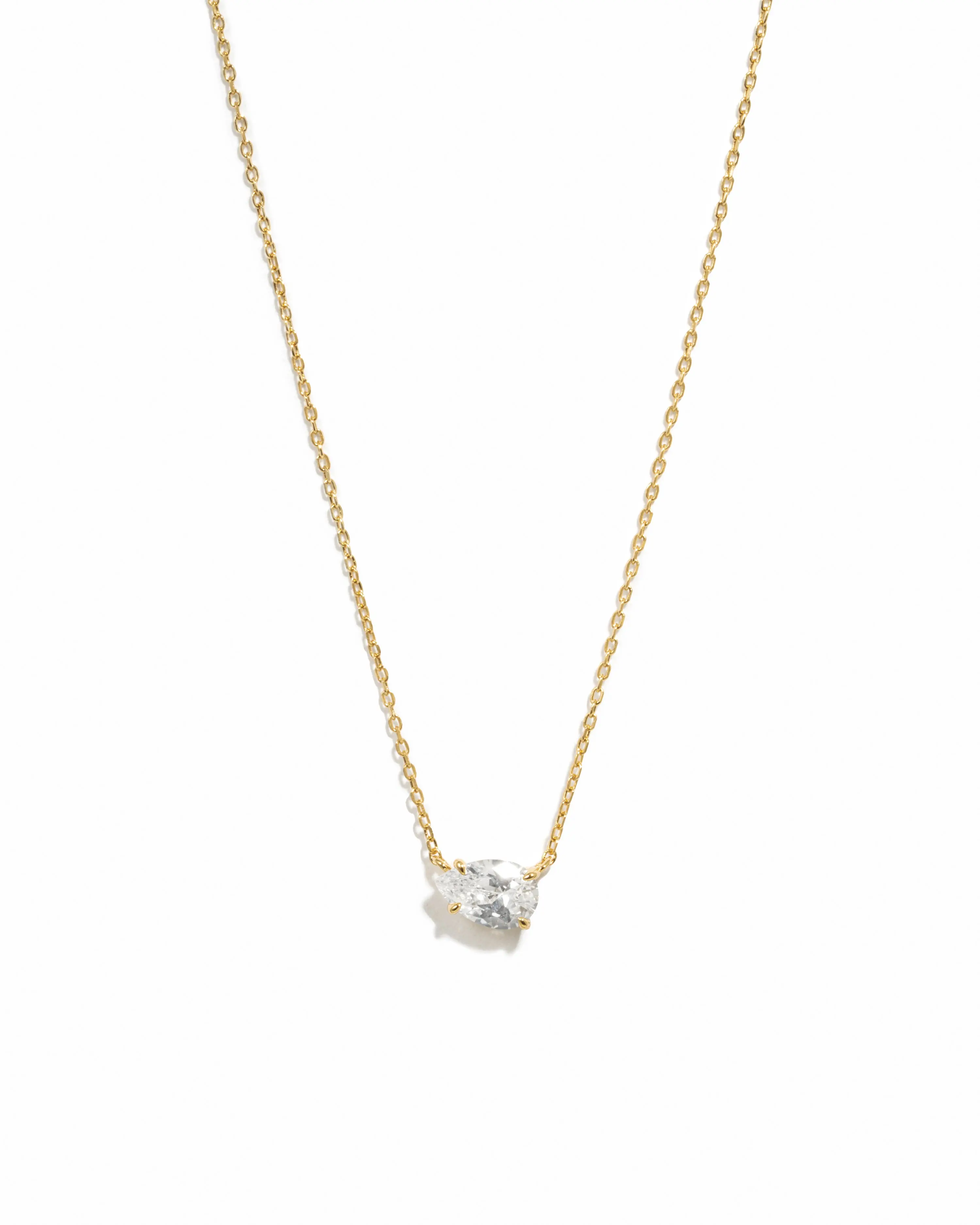 Sami Jewels Sideways Pear Necklace, 925 Sterling Silver Necklace, 14K Gold Plated Necklace, CZ Necklaces for Women, Quality Necklace, Layering Necklace