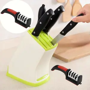 Four-in-One Professional Knife Sharpener, Ceramic Grindstone, Manual Kitchen Knife Sharpening Tools, Non-Charged Plastic Bracket, Easy to Sharpening, No Assembly, Very Suitable for Outdoor Hunting and Fishing, Kitchen Use