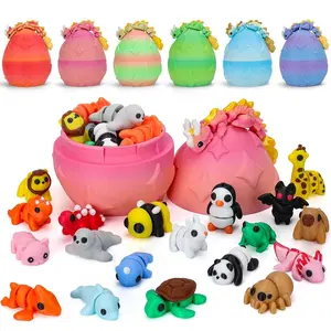 Mini 3D Printed with Dragon Eggs Set, 3D Printed Fidget Toys Bulk, Small Articulated Animal Figures,Easter Basket Stuffers, Pets, Desk, Favors (Animal)
