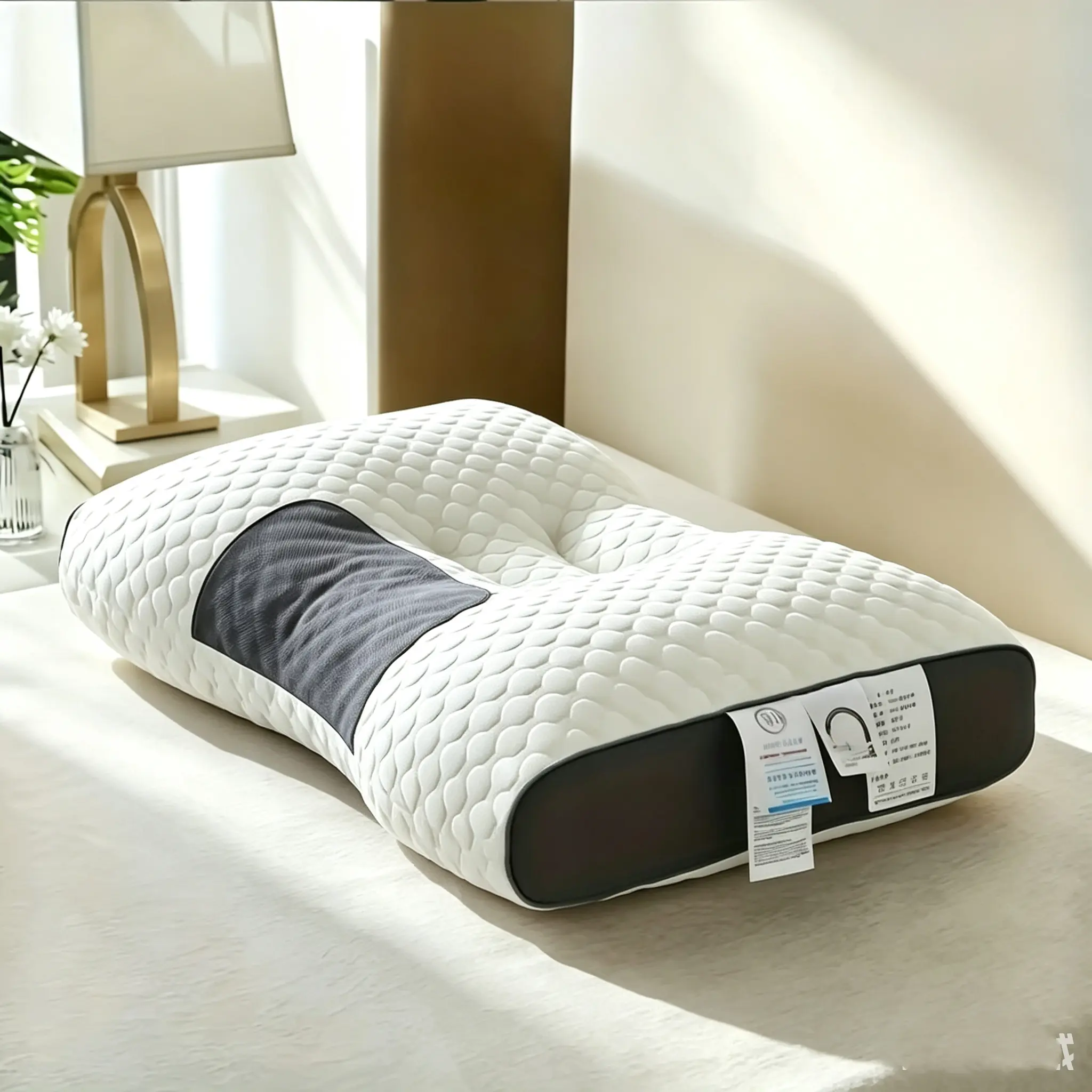 1pc A neck-supporting pillow that enhances the comfort of sleep. It features an adjustable design and ergonomic contours, suitable for those who sleep on their side with a stomach position. It is also a corrective bed for those who sleep in this position.