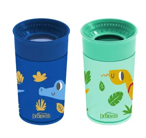 Dr. Brown's Milestones Cheers 360 Cup Spoutless Transition 10 oz/300 ml Green/Blue 2 Pack - Leak-Free, Travel Friendly Drinkware - Bottles