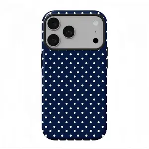 Blue Dot iPhone Case Compatible with iPhone 17 ProMax 16Pro 15 14 13 12 11 Samsung 26 25 Ultra Plus 24 23 22 21 Double Layer Protective Casing Navy Blue Polka Dot iPhone Case Classic Preppy Protective Cover