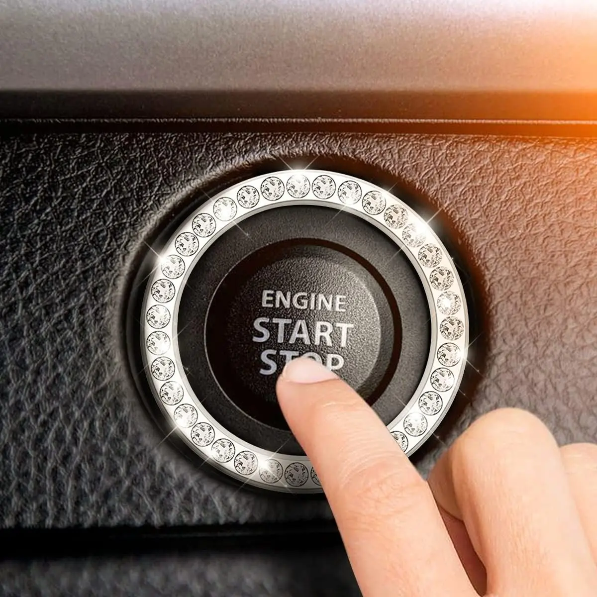 2 PCS Crystal Rhinestone Car Engine Start Stop Decoration Ring,Bling Car Accessories for Women, Aesthetic Car Accessory, Car Interior Decorative, Car Decorations Interior, Push to Start Button, Key Ignition Starter & Knob Bling Ring (White/Single Ring)