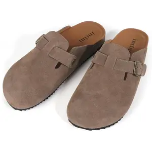 Men's Women's Adjustable Buckle Potato Shoes Suede Clogs Mens Leather Mules Cork Footbed Sandals
