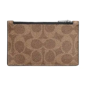 Coach Card Case 13 in Monogram Print Calfskin for Women – Zip Closure, Brown