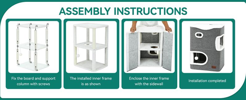 YIATHOME 2 Storey Cat House, Cat Beds for Indoor Cats, Small Cat Condo with Scratch Post and Hideaway Cave, Cat Cube Playhouse for Multi Kittens, Grey