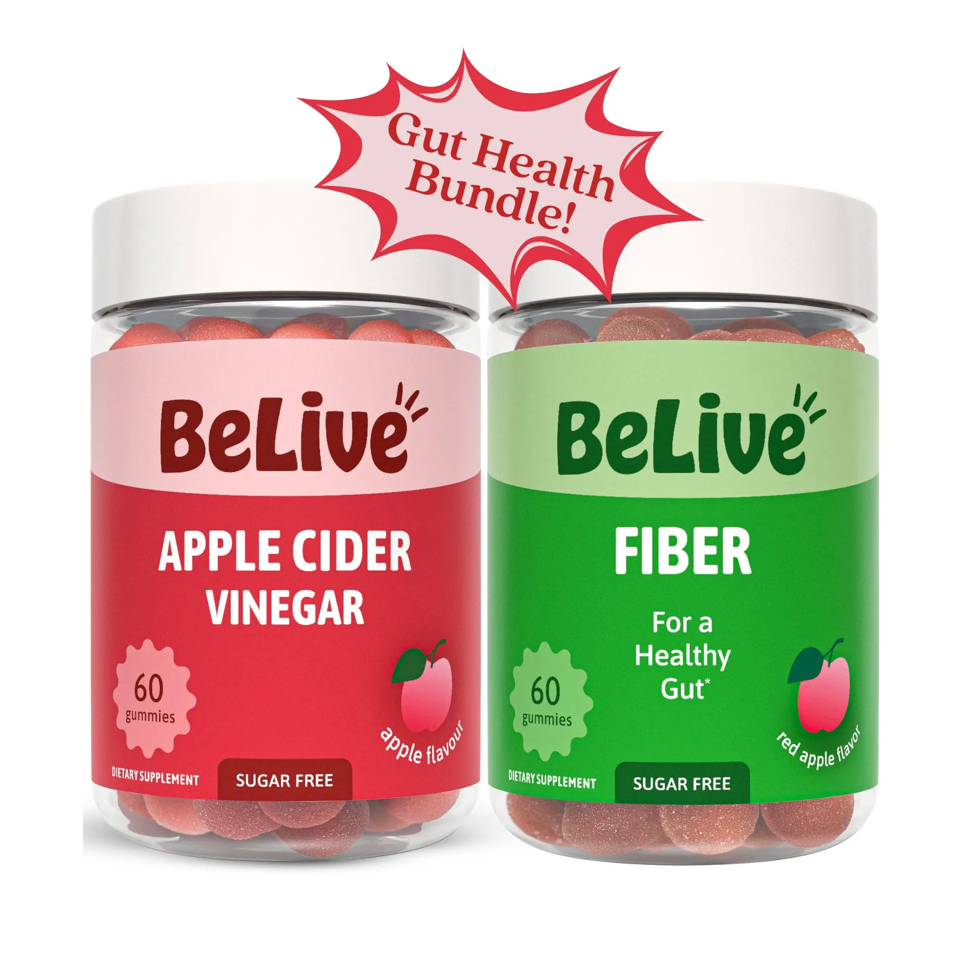 BeLive Happy Gut Bundle – Fiber + Apple Cider Vinegar Gummies | Gut Health, Bloating Relief, Detox & Regularity | Sugar-Free, Vegan, Gluten-Free