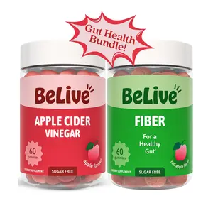 BeLive Happy Gut Bundle – Fiber + Apple Cider Vinegar Gummies | Gut Health, Bloating Relief, Detox & Regularity | Sugar-Free, Vegan, Gluten-Free