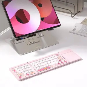 Mofii 1 Piece Z3 Foldable Bluetooth Keyboard with Touchpad, Portable Travel Keyboard, Rechargeable, Pink, Round Keycaps, US Qwerty