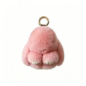 Fluffy Pink Gray Bunny Keychain Plush Rabbit Bag Charm Soft Fur Pendant Car Key Accessory Viral TikTok Shop Item