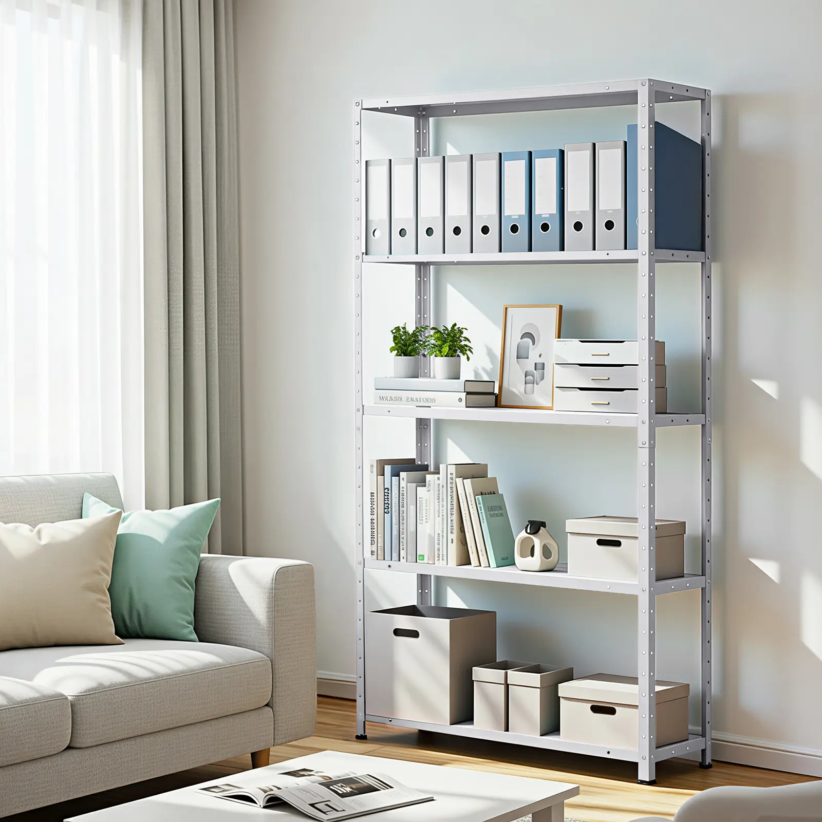 Heavy Duty 5-Tier Adjustable Metal Shelving Unit, Freestanding Steel Storage Rack 500LBS Capacity, Multipurpose Shelf for Garage Pantry Bedroom, 68"H x 35"W x 12"D, White