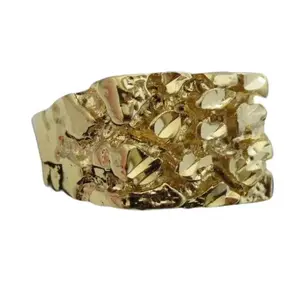 MENS 14 KT GOLD PLATED DESIGNER NUGGET RING - SQUARED OFF, SIZES 5-13