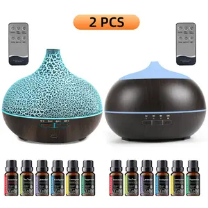 2-Pack 550ml Ultrasonic Diffuser and Humidifier with Remote 12 Oils 7 LED Colors Super Quiet for Bedroom Office Nursery Aromatherapy Fragrant Oil Vaporizer for Home Use humi flame large fog colorful  vintage must-have item rain sound cloud hotel  fragranc
