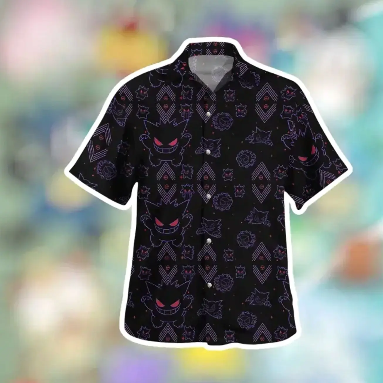 Unique Ghost Monster Hawaiian Shirt, Anime Aloha Button Up Shirt, Tropical Summer Beach Vacation Gift for Fans