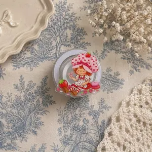 Vintage Strawberry Girl Phone Grip, Aesthetic Cartoon Griptok, Cute Retro Style Phone Stand, Unique Gift for Strawberry Lovers