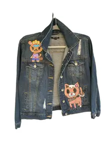 Custom Up-cycled Denim Jacket with hand painted Tokidoki style animals