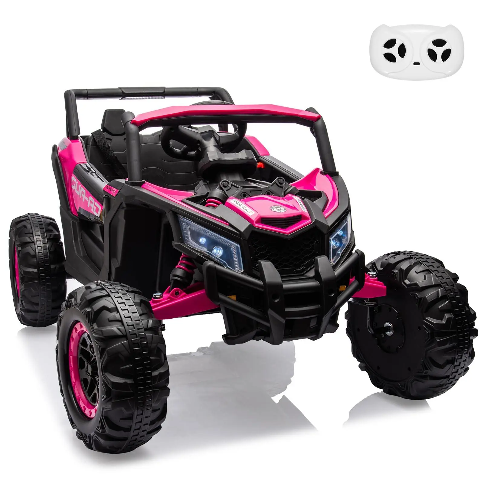 2 Seater Ride On UTV Car,24V Battery Powered Electric Vehicle with Remote Control,Spring Suspension,2 Motors,USB,Music & LED Lights,Electric Car for Kids Toddlers,Rose
