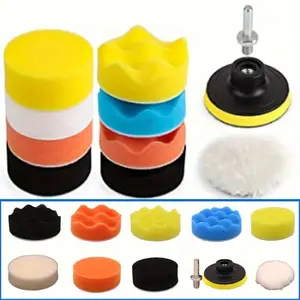 11pcs 3inch Buffing Sponge Pad Set, Car Polishing Disc, Auto Buffing Waxing Sponge, Car Polisher Drill Adapter, Cleaning Tool, Car Wash Set