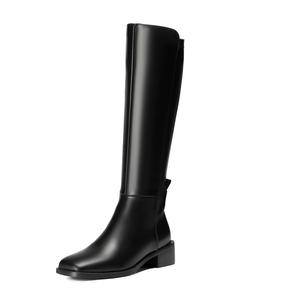 Vivianly Women's Stretch Wide Knee-High Boots - Square Toe Block Heel, Side Zipper Tall Boots, Black, Western Riding Shoes, Comfortable Winter Party Boots