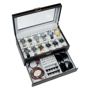 Watch Storage Box, 1 Count 12-compartment Jewelry Organizer with Drawer, Jewelry Storage Box for Watches, Watch Bracelet, Sunglasses, Jewelry, Home Organizer, Gift for Husband