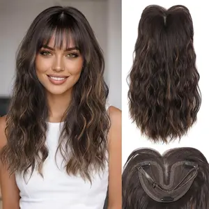 Invisible Chocolate Brown Mixed Chestnut Wavy Hair Toppers, 360° Hand-Knitted Clip Wiglets for Hair Loss Women