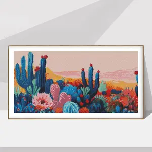 Cactus Botany Pattern Counted Cross Stitch Kit, DIY Cross Stitch Embroidery Handmade Art Tools, Wall Art Decoration for Home Bedroom