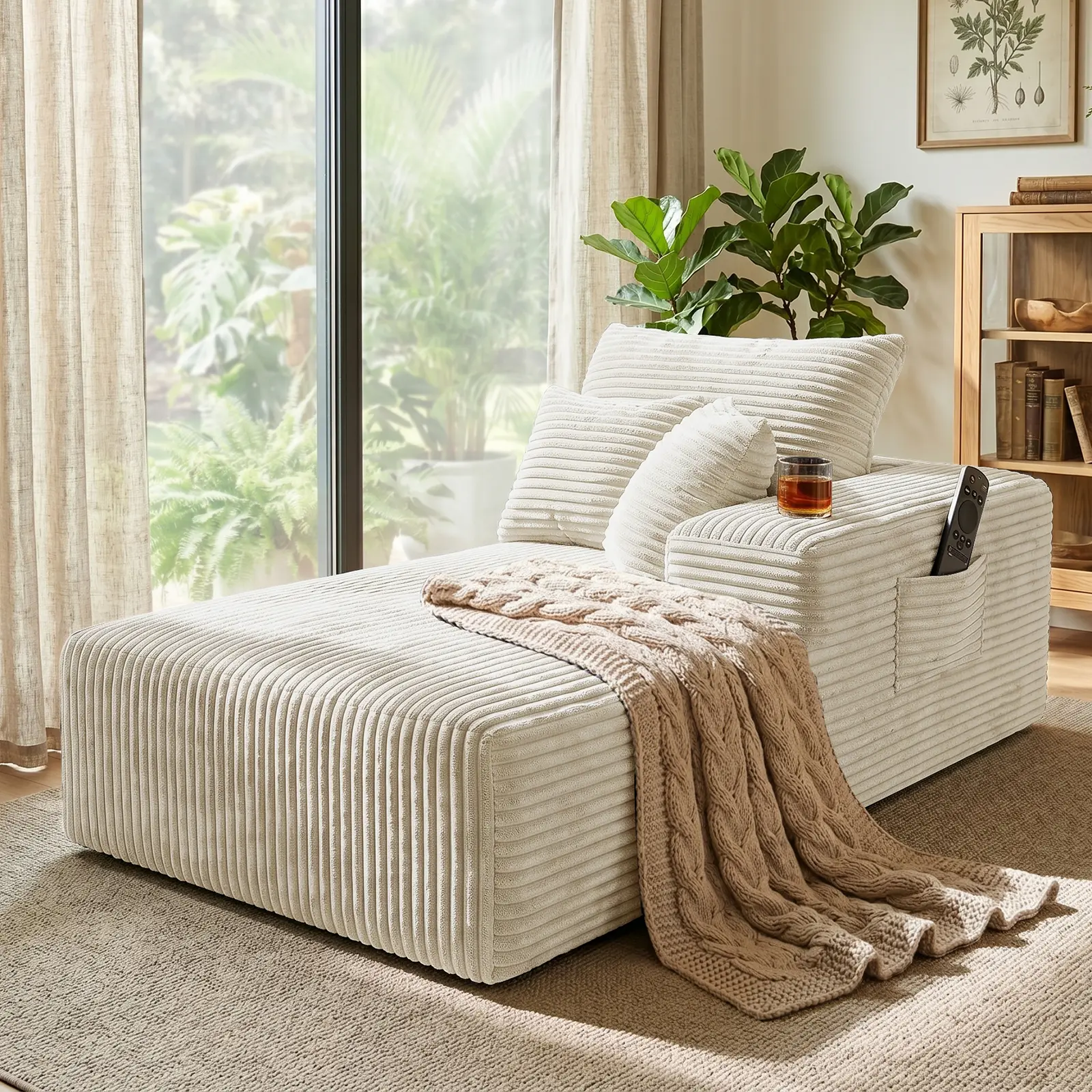 【Summer Wins 】Joylsle Black/Grey/Beige/Khaki Modular Oversized Chaise Lounge Chair, Cloud-Soft Corduroy Upholstered Sofa Bed with 45D High-Resilience Sponge, Ergonomic Deep-Seat Sectional for Living Room & Bedroom, No Assembly Required,boneless furniture