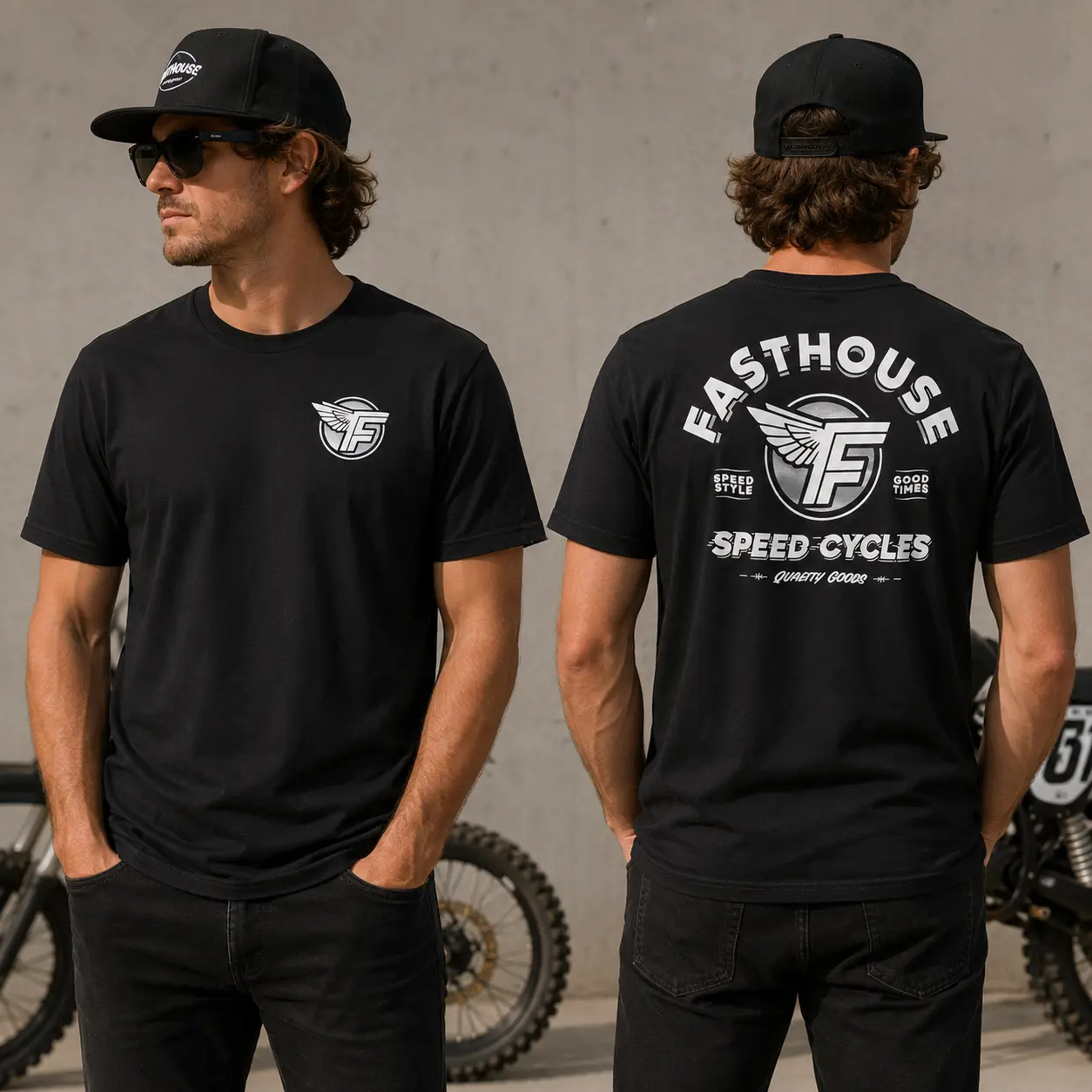 Fasthouse Speed Cycles Graphic T-Shirt, Vintage Motorcycle Racing Tee, Biker Streetwear Shirt, Unisex Motocross Gift for Men, Black Crewneck Top