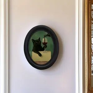Vintage Art Style Cat Drinking Wine Oval Wall Decor, Perfect for Halloween Christmas Thanksgiving Home Office Decoration