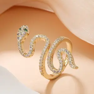 Unique Hip Hop Snake Wrap Ring, Full Cubic Zirconia Fashion Internet Celebrity Ring