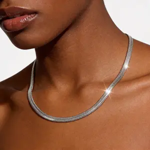 Hypoallergenic Silver Herringbone Chain Necklace for Women, Minimalist Flat Snake Bone Choker, Perfect Gift for Birthday, Anniversary, Valentine's Day, Daily Wear, Party & All Occasions mariner Chain men