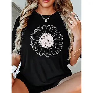 Women's Sunflower Graphic T-Shirt 100% Cotton Crew Neck Short Sleeve Casual Summer Top