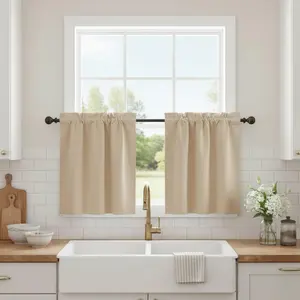 NICETOWN Short Blackout Curtains - Thermal Insulated Window Treatment Small Curtain Tiers for Living Room/Kitchen, 2 Panels, 29" W by 24" L +1.6" Header, Biscotti Beige (Maximum Usable Length: 25.6")