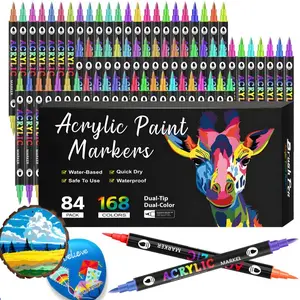 24/48/72/168Colors Dual-Tip Waterproof Watercolor Pens, Acrylic Paint - Suitable for Rock Painting, Fabric, Metal, Glass, Wood, Canvas, Ceramic, Eggs, Pumpkins