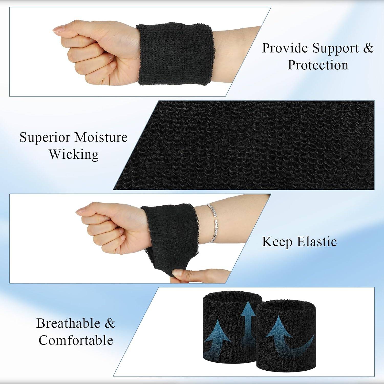 Sports Wrist Sweatbands 10 Pack for Men & Women, Sweat Absorbent Wrist Bands for Tennis, Basketball, Running, Gym, Fitness, Workout, Yoga & Pickleball