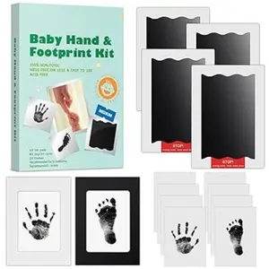 Deal - Baby Hand and Footprint Kit, Newborn Inkless Hand and Footprint kit, 4 Inkless Print Pads with 2 Photo Frames, 8 Imprint Cards, Safe No Mess Clean Touch Ink Pads for Babies 0-6 Months.