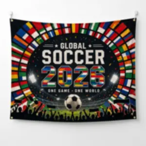 Global Soccer 2026 Tapestry, International Flag Soccer Wall Decor, Football Fan Room Banner, Game Day Sports Party Backdrop