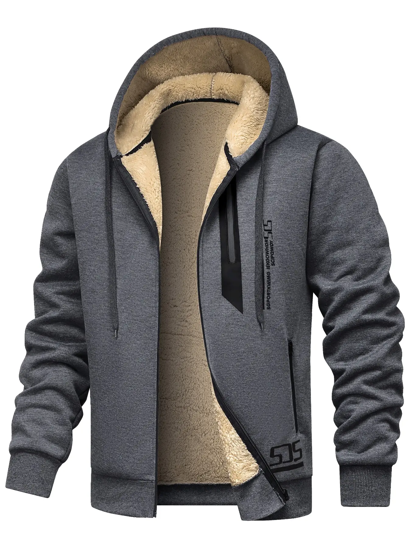 Men's Casual Loose Hooded Sweatshirt, Fleece Lined Warm Fashion Pullover, Zipper Pocket Design, Ideal for Cold Winter Outdoor Wear, Menswear