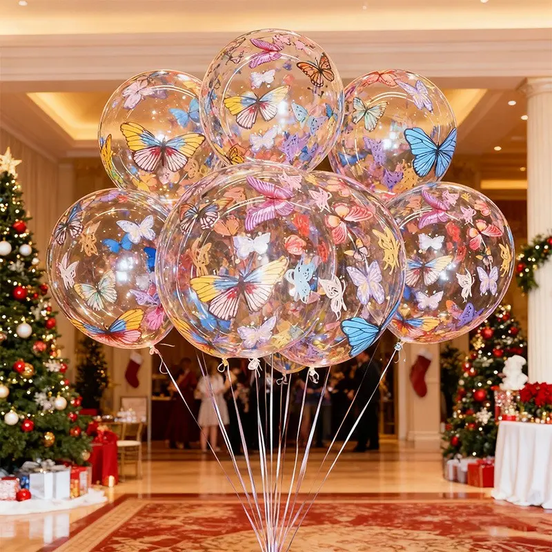 6-Pack Large Transparent Butterfly Print Wave Balls, Holiday Decoration, Party Decor, Party Bag Fillers, Goodie Bag Stuffers, Butterfly Birthday Decoration, Perfect for Valentine's Day, Weddings, Christmas, New Year Parties
