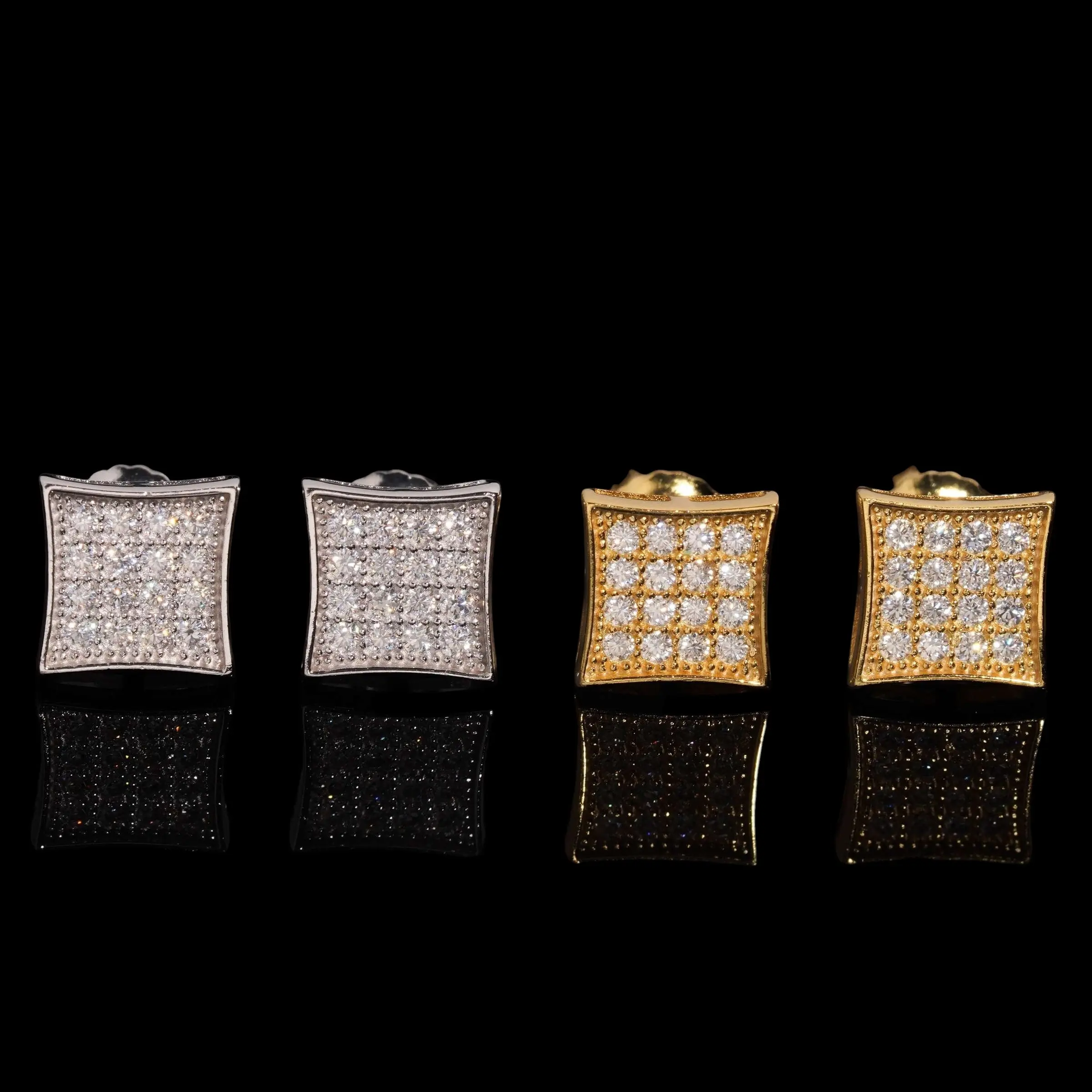 Square Pavé Cluster Stud Earrings Lab Diamond – 14k Gold