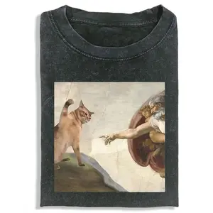 FUNNY CAT Unisex Vintage Crew Neck Regular Fit Cotton Fabric Casual Comfort Breathable Short Sleeve Funny T-shirts Fashion Men&Women's Top for Daily Wear 101501