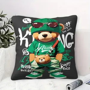 Streetwear Hip Hop Bear Throw Pillow, Cool Graffiti Style Cushion, Trendy Bear Print Accent Pillow, Includes Pillow Core, Perfect for Teens & Urban Style Bedroom & Living Room Decor