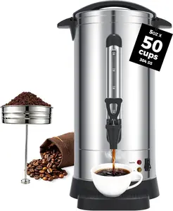 OSTBA 950W Commercial Coffee Urn 50 Cup / 8.3L 304 Stainless Steel Percolator Coffee Pot, Double-Wall Hot Water Dispenser Electric Coffee Maker Fast Brewing for Home, Office, Catering & Small Events