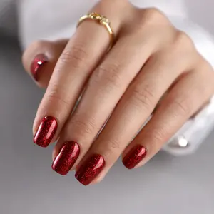 Scarlet Ember Press On Nails | CurvLife Nail | 24pcs Medium Square Fake Nails | Glossy Finish with Deep Red Hue & Glitter Sparkle | Easy to Apply, Comfortable & Long-Lasting | Great for Daily Wear, Dinners, Parties & Festive Celebrations