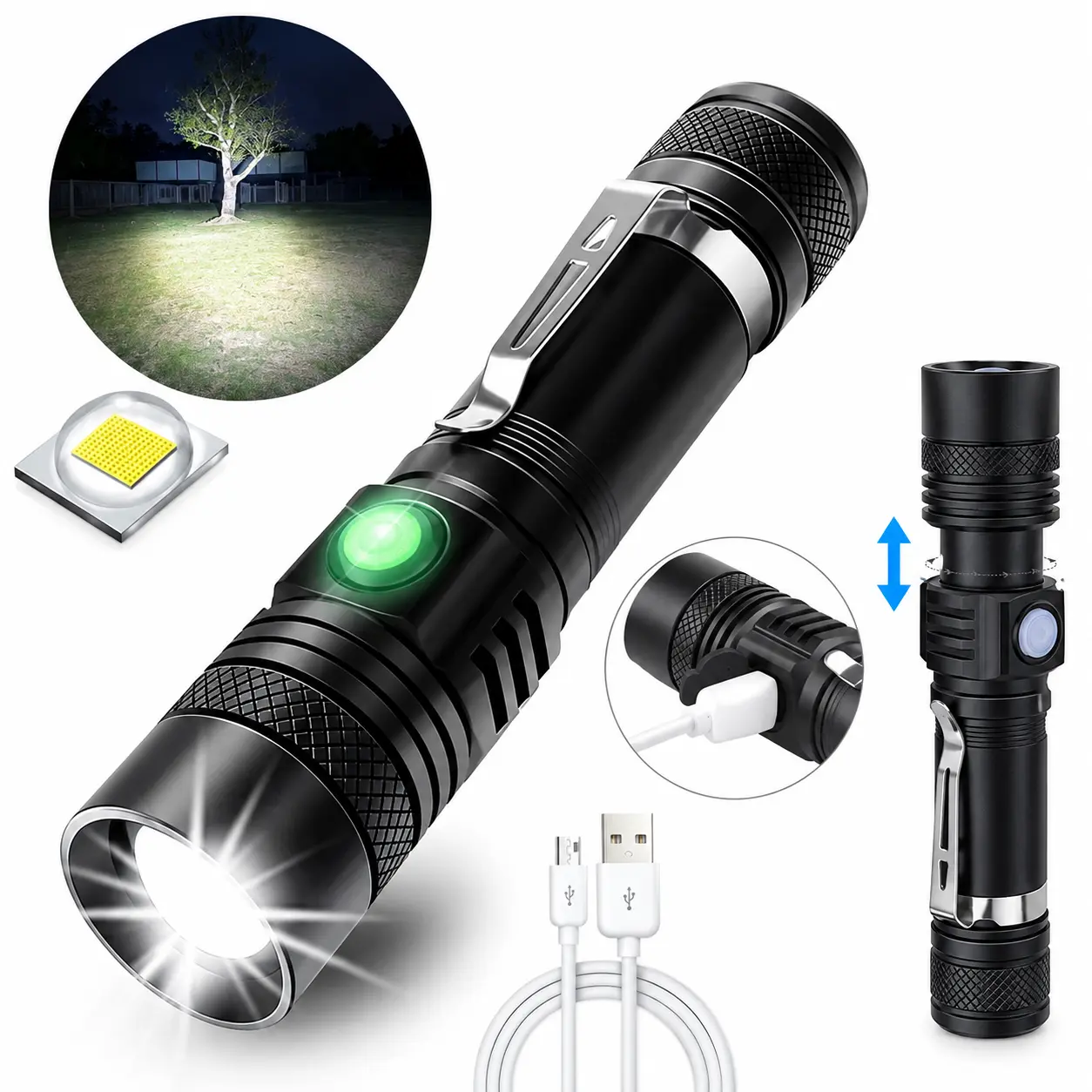 Rechargeable 990000LM LED Flashlight Tactical Police Super Bright Torch Zoomable