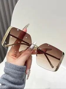 Unisex Simple Style Rimless Sunglasses, Trendy Casual Sunglasses for Everyday Use, Fashion Accessories for Outdoor Activities, Trendy Beach Eyewear, Trendy Shades