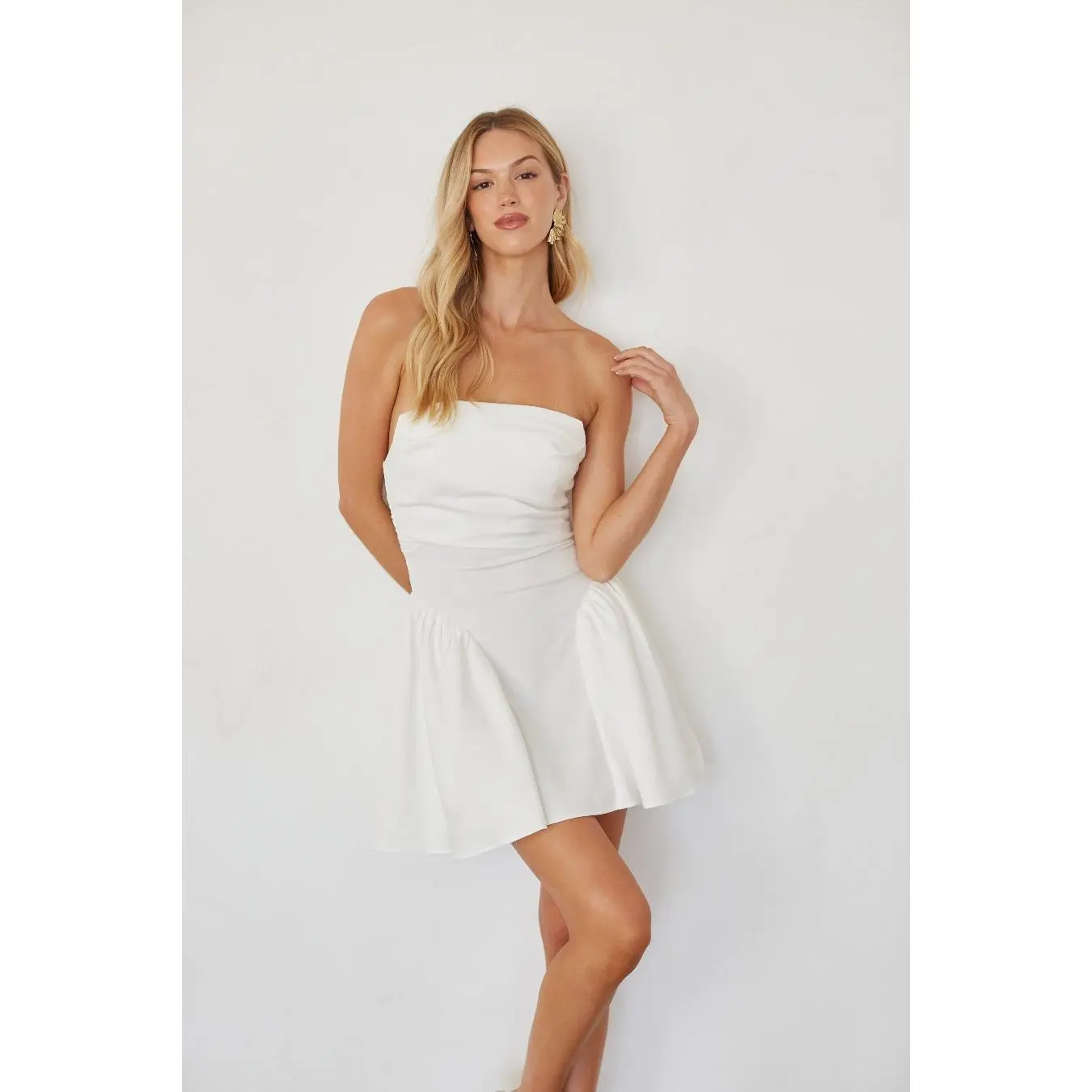 Pixie Ruched Bardot Mini Dress