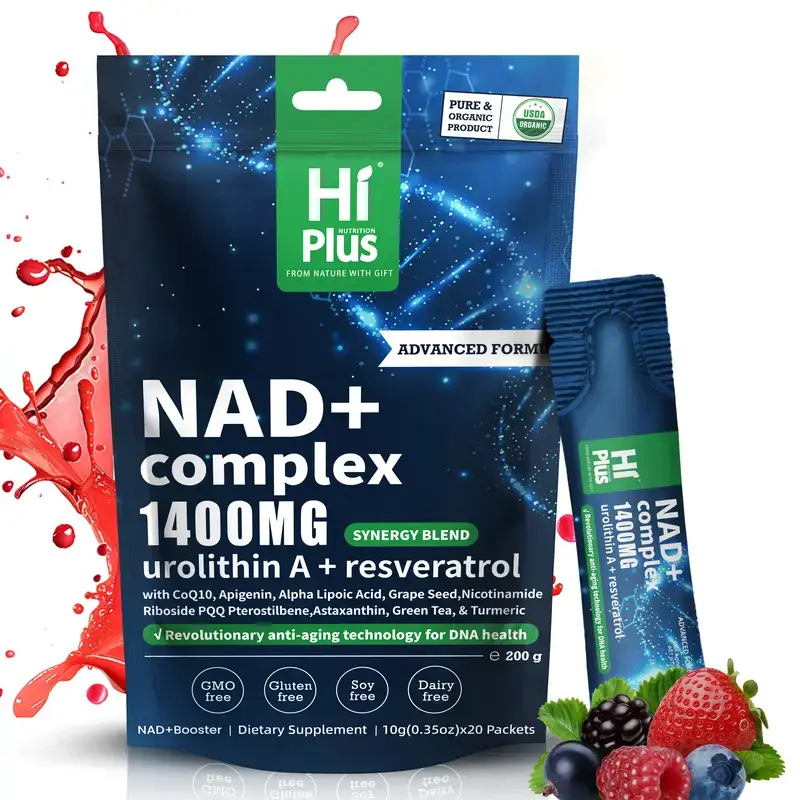HIPLUS NAD+ Cell Regenerator Berry Flavor Drink 1400 mg Extra Strength NMN Alternative Liposomal, Green Tea + Astaxanthin for Women & Men, Resveratrol, CoQ10, PQQ, Alpha Lipoic Acid – Energy Beauty Healthcare Anti-Aging –20 Pack Antioxidant Supplement